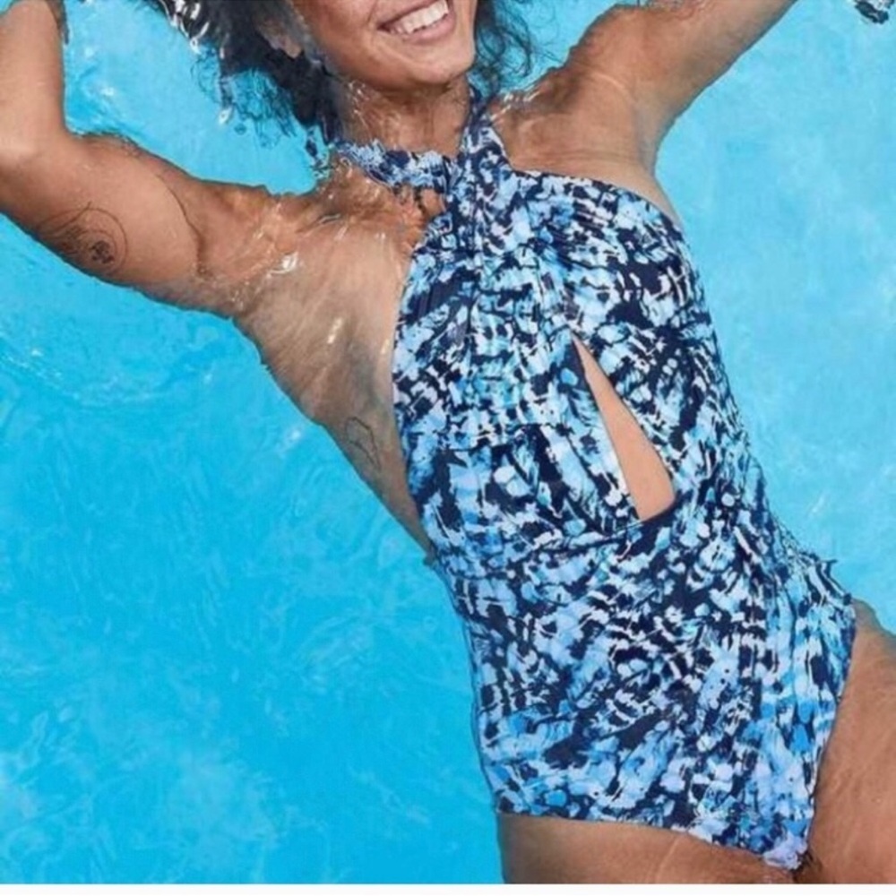 Aerie Blue&White Patterned One Piece Swimsuit